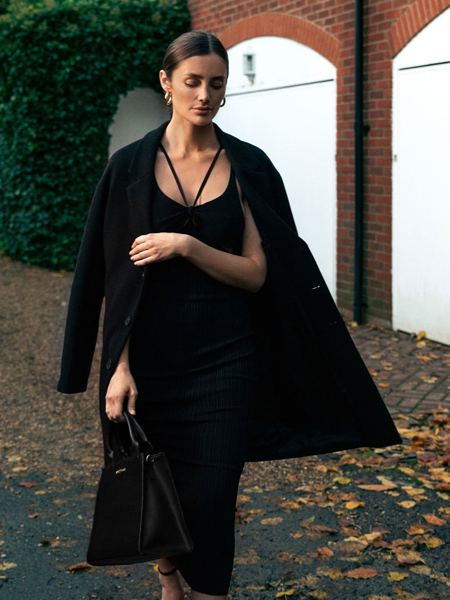 Ebony Structured Tote Bag in Black & Gold