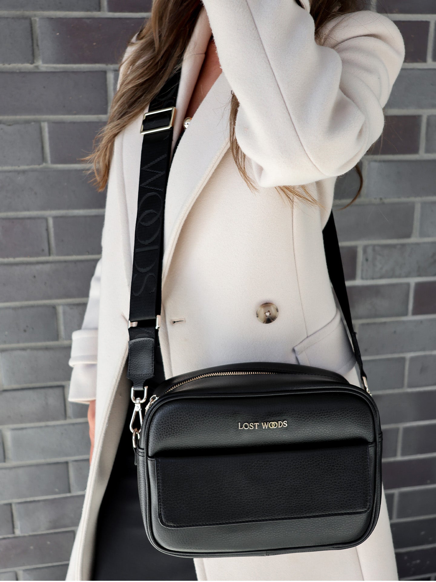 Aspen Large Crossbody Bag in Black & Gold