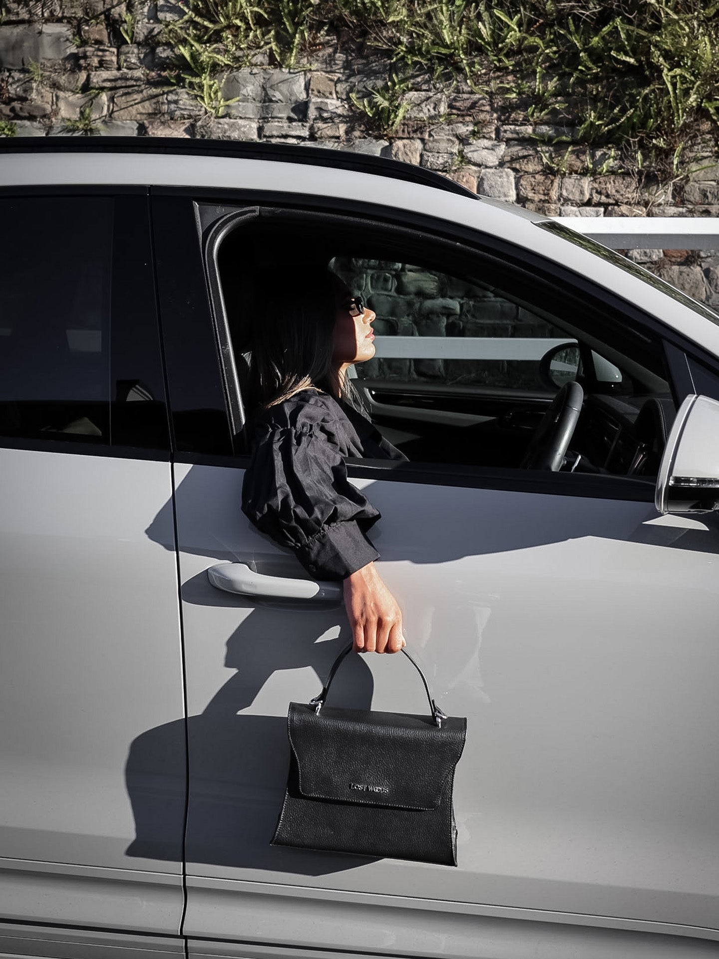 Ivy Top Handle Bag in Black & Silver