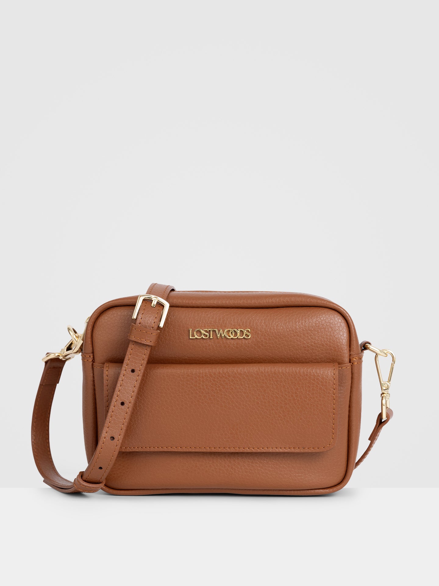 Aster Crossbody Bag in Tan & Gold