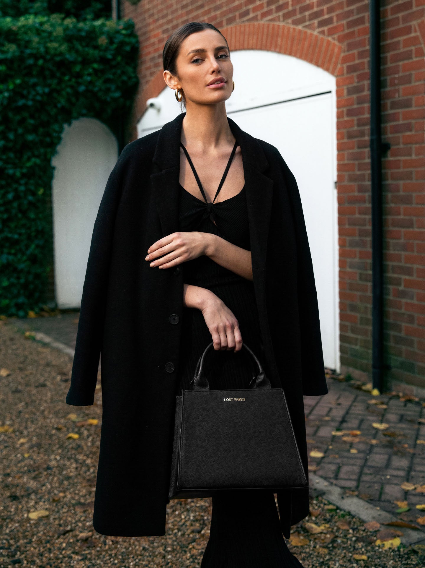 Ebony Structured Tote Bag in Black & Gold