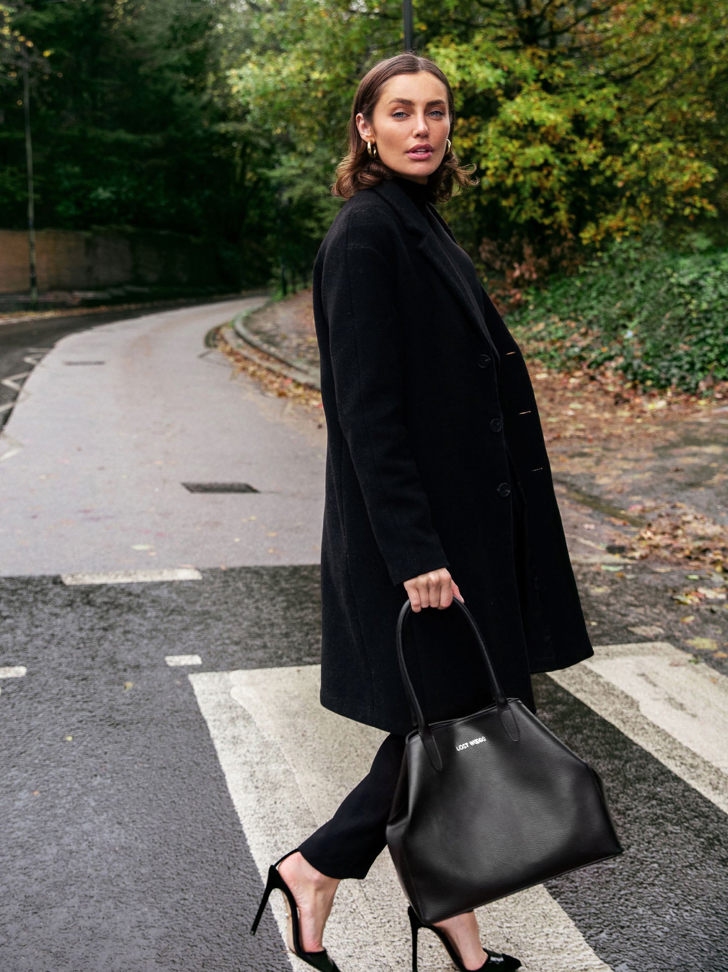 Fleur Slouch Tote Bag in Black & Silver