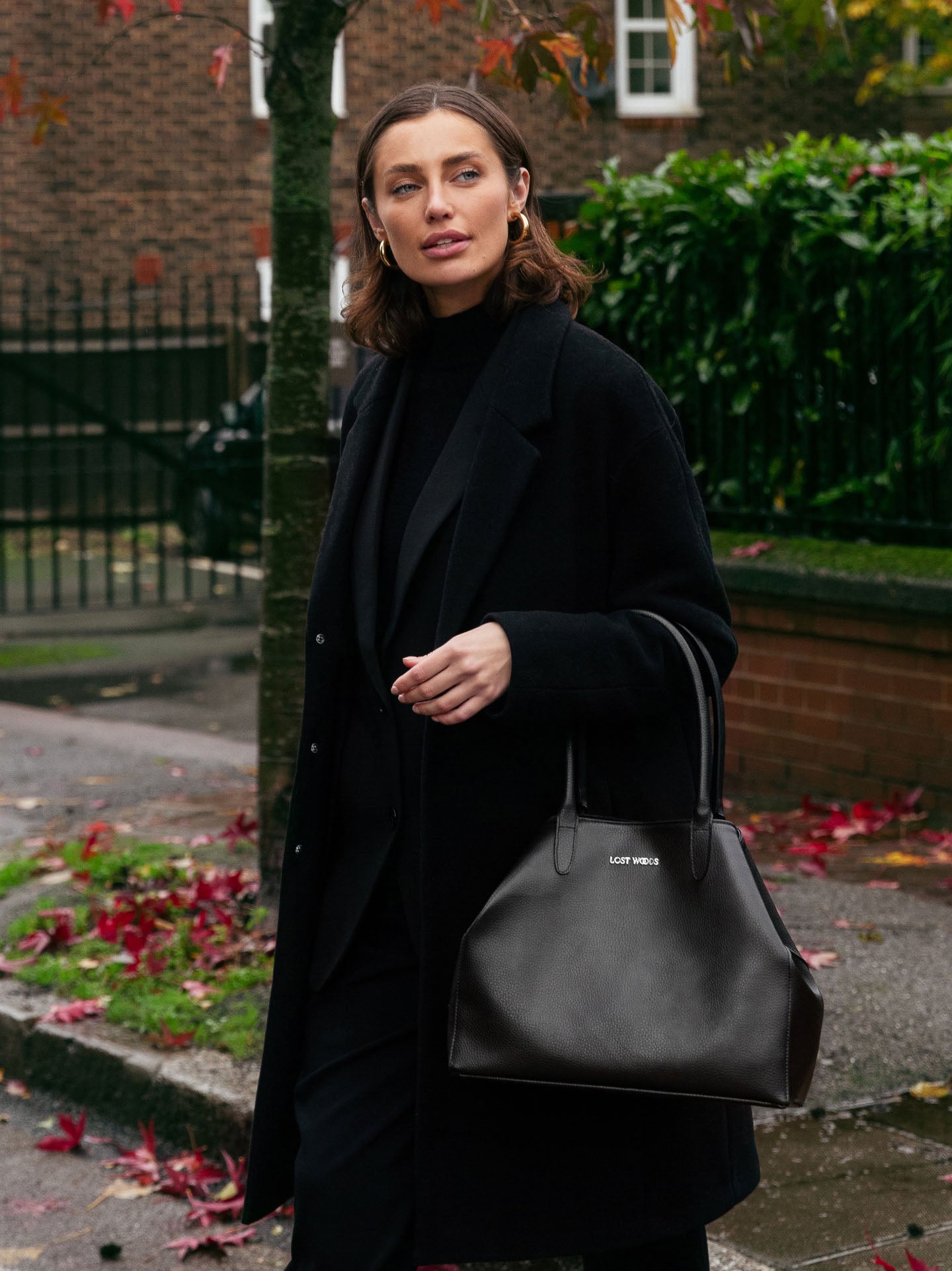 Fleur Slouch Tote Bag in Black & Silver